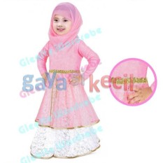 Gaya Si Kecil Baju Muslim Gamis plus Jilbab Pasmina Cantik anak cewek perempuan Impor Soft Pink