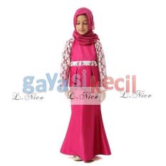 Gaya Si Kecil Gamis peplum Baju Muslim Pink Merah Fanta Anak L Nice Impor anak cewek perempuan