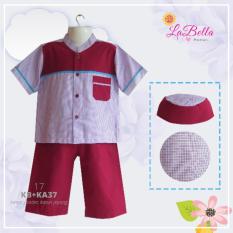 Gaya Si Kecil Koko Anak Baju Muslim setelan muslim anak cowok laki katun merah kopiah peci La Bella