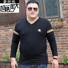 Gemuk Tambah Beludru Laki-laki Remaja Leher-v Baju Musim Gugur Kaus (Hitam)