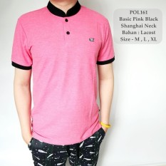 GFS Kaos Berkerah Polo Cowok Basic Pink Black Shanghai Neck Distro - 161