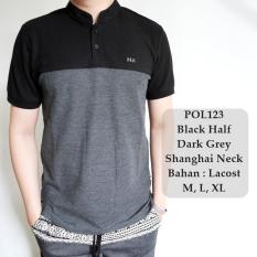 GFS Kaos Berkerah Polo Cowok Gaul Black Half Dark Grey Shanghai Neck- 123