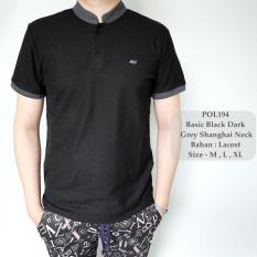 GFS Kaos Berkerah Polo Shirt Pria Basic Black Dark Grey Shanghai Neck- 194