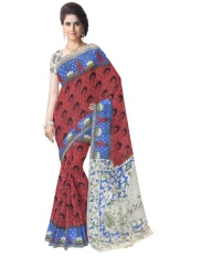 Hadiah Piper Cotton Maroon Kalamkari Sarees (Panjang: 5.5 MTR)-Intl