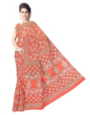 Hadiah Piper Cotton Red Bagru Cetak Sarees (Panjang: 5.5 MTR)-Intl