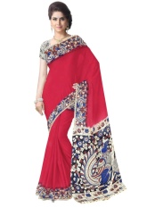 Hadiah Piper Cotton Red Kalamkari Sarees (Panjang: 5.5 MTR)-Intl
