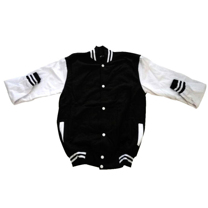 GIGATH Jaket  Varsity Baseball Pria Lengan Putih  Hitam  