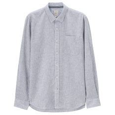 Giordano Katun Alami Bisa Lengan Panjang Kemeja Kemeja (15 Abu-Abu/Garis-garis Putih)
