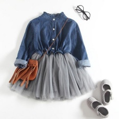 Girlhood Denim dan Grenadine Dress-biru Tua-Internasional