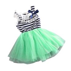 Girls Kids Stripe Benang Bersih Bubble Gaun Gaun Gaun Gaun Pengantin + Bahan Katun 3 Warna 4 Ukuran-Intl