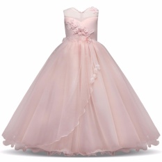 Girls Merah Muda Putri Gaun untuk Formal Pesta Remaja Show Costume Natal Panjang Pesta Malam Gaun Anak-Pink-Intl