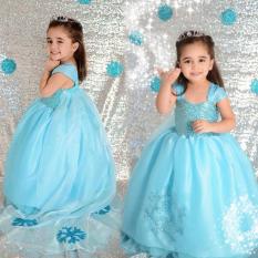 Baju Anak Perempuan Putri Mengenakan Pakaian Pernikahan Pakaian Pesta Kostum Kasual Biru-Internasional