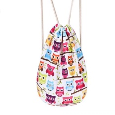 Girls Rucksack Printing Drawstring Shoulder Tas Tutorial Owl Casual Backpack-Intl