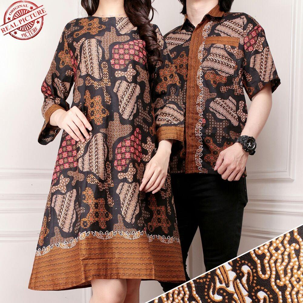 Glow Fashion Couple batik dress maxi pendek atasan blouse long tunik wanita mini dress dan atasan kemeja pria shirt  Drena 