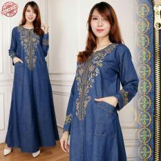 Glow Fashion Dress jeans maxi panjang gamis kaftan wanita jumbo long dress  Aurel