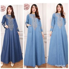 Glow Fashion Dress jeans maxi panjang gamis kaftan wanita jumbo long dress Clara