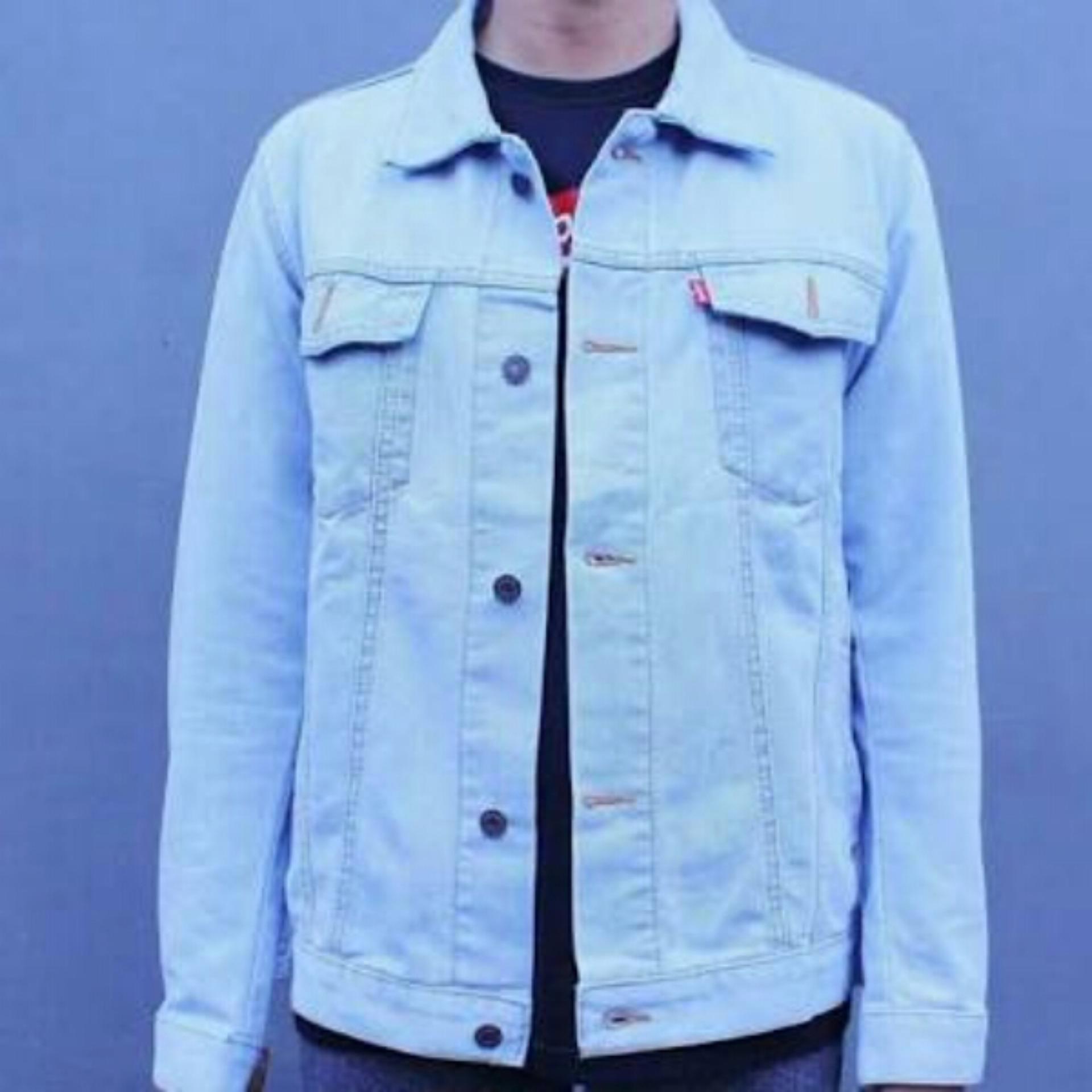 Gnz jaket denim pria best seller  ( biru muda )
