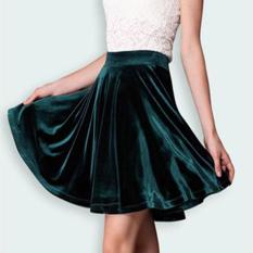 Emas Velvet Half Rok Liontin Besar Rok Pleated Sun Velvet Rok Rok-Intl