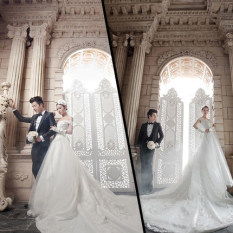 Gaun Pengantin Wanita Panjang V Style Gaya Korea (Model Panjang Berekor Panjang Gaun Pengantin + Kerudung Sarung Tangan Petticoat) (Model Panjang Berekor Panjang Gaun Pengantin + Kerudung Sarung Tangan Petticoat)