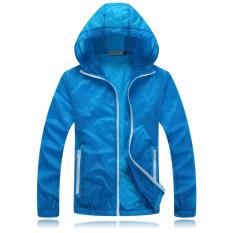 Kualitas Bagus Super Tipis Breathable Anti UV Perlindungan Matahari Ultraviolet Proof Dry Cepat Pria Wanita Unisex Pecinta Outdoor Sports Zipper Hooded Jaket (Biru Tua) -Intl