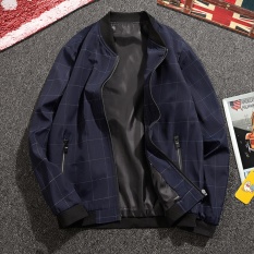 Grandwish Pria Jaket Kotak-kotak Korea Mantel dengan Saku Di Dalam M-4XL (Angkatan Laut)-Internasional