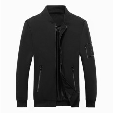 Grandwish Pria Polos Warna Jaket Kasual Mantel Korea Desain untuk Remaja M-4XL (Hitam)-Internasional
