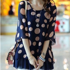 Grandwish Kardigan Wanita Model Mata Kuning Lengan Baju Kaos Bintik Cetak Kaos Gede Ukuran L-5XL (biru)