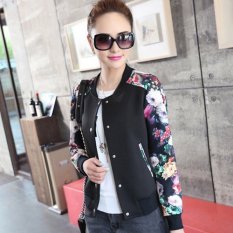 Grandwish Wanita Floral Cetak Jaket Baseball Seragam Coat Single-breasted M-2XL (Hitam)-Intl