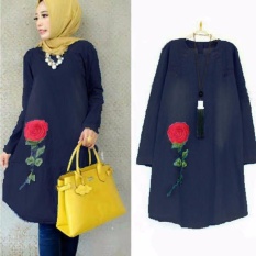 Grateful Tunik Maureen + Bordir Bunga - Navy