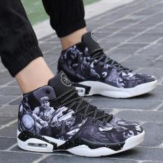 Grey Tinggi Membantu Denim Warna Permukaan Man Outdoors SportBasketball Sepatu Pria-Intl