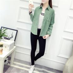 Hijau Korea Slim Womens Commuter Blusa Corduroy Kemeja Solid Warna Kemeja Lengan Panjang Blus Wanita Karier Plus Tops 2017 Arrival-Intl