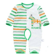 Green Stripe Cartoon Long Lengan Jumpsuit Bayi Murni Kapas Pakaian Musim Panas Keluarga Rombers-Intl