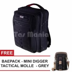 Tas Ransel Gress Emboss Tas Laptop Backpack - Hitam + FREE Tas Selempang Baepack Mini Digger Tas Pria Tas Kerja Tas Messenger Tas Slempang Tas Fashion Pria