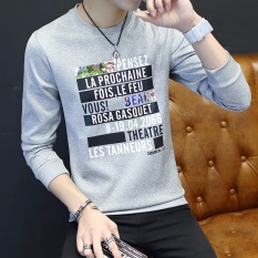 GREY Spring Pria untuk Musim Gugur Kaos Switer Slim Bundle FASHION Remaja Huruf Cetak T-Shirt Lengan Panjang-Intl