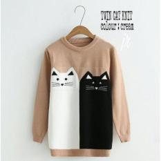 Grosir Baju Murah/Jual Sweater Murah/Rajut/TWIN CAT KNIT CREAM