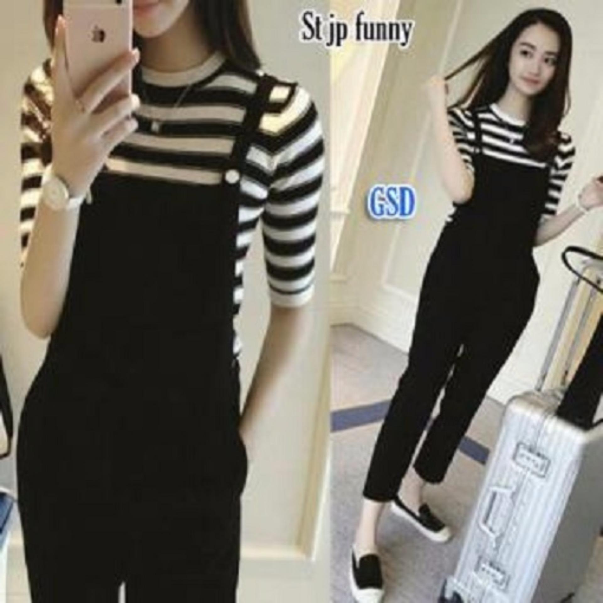 Grosir Dress - Setelan JumPsuit wanita Salur Hitam kodok Fany. Grosir Dress - Setelan JumPsuit wanita Salur Hitam kodok Fany.