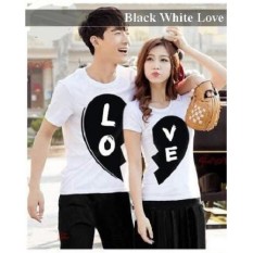 Grosir Kaos Pasangan - PROMO Couple Murah - Kaos Black White Love PUTIH