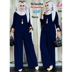 GSD-Setelan Baju Muslim Polos Wanita-Set Celana F 101 Navy