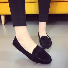 Cetak Brodir untuk Wanita Slip Di Flat Sepatu Kasual Pantofel Ibu Moccasins Bow Softsole Toe Ranjang-Hitam (EU: 35) Intl-Intl