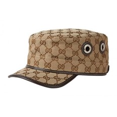 Asli Gucci GG Kanvas Militer Hat, BEIGE/ebony 200037 (L (Besar))-Intl