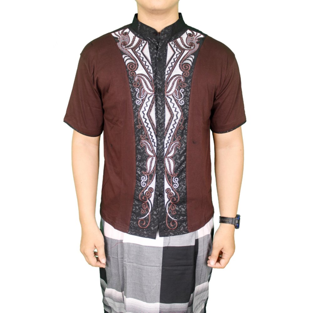 Gudang Fashion - Baju Lebaran Muslim Koko Lengan Pendek - Coklat