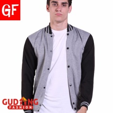 Gudang Fashion - Jaket Baseball Pria Terbaru - Abu Kombinasi Hitam