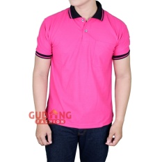 Gudang Fashion - Kaos Berkerah Lengan Pendek - Pink Fanta Kerah Hitam