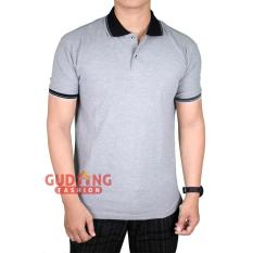 Gudang Fashion - Kaos Berkerah Polos Pria - Abu Misty Kerah Hitam