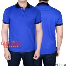 Gudang Fashion - Kaos Berkerah Polos Pria - Biru Turkis Kerah Hitam