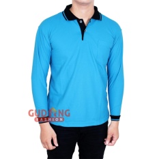 Gudang Fashion - Kaos Kerah Lengan Panjang - Biru Turkis Kerah Hitam