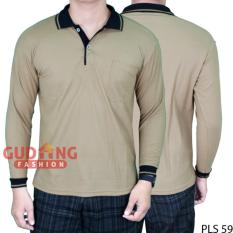 Gudang Fashion - Kaos Kerah Lengan Panjang Cowok - Coklat Caramel Kerah Hitam