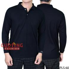 Gudang Fashion - Kaos Kerah Lengan Panjang Pria - Hitam Polos