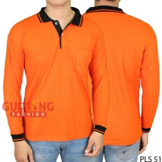 Gudang Fashion - Kaos Lengan Panjang Berkerah - Orange Kerah Hitam