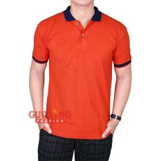 Gudang Fashion - Kaos Lengan Pendek Berkerah Pria - Orange Kerah Dongker